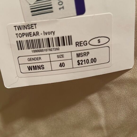 Twinset Women's S Sleeveless Satin Keyhole Blouse Ivory Cream Quiet Luxury New - Picture 3 of 11